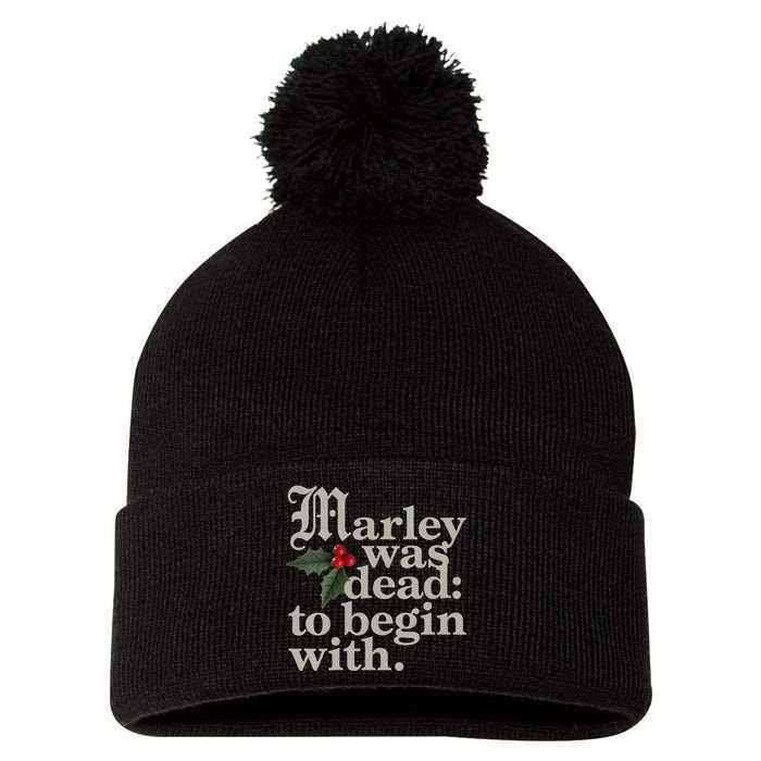 Marley Was Dead To Begin With Funny Quote Xmas Pom Pom 12in Knit Beanie