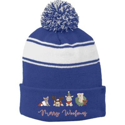 Merry Woofmas Dog Lover Xmas Christmas Gift Stripe Pom Pom Beanie