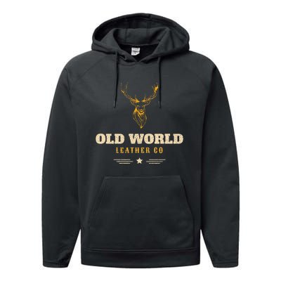 Monster Whitetail Deer Old World Leather Performance Fleece Hoodie