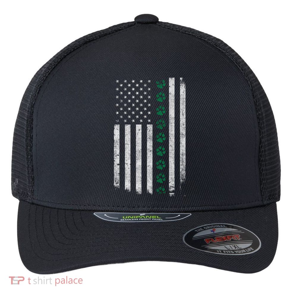 Military Working Dog American Flag Thin Green Line K9giftunit Funny Gift Flexfit Unipanel Trucker Cap