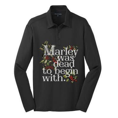 Marley Was Dead To Begin With Funny Novelty Christmas Silk Touch Performance Long Sleeve Polo