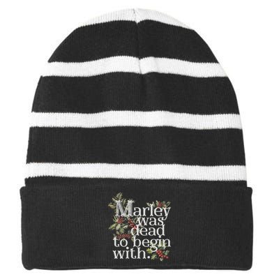 Marley Was Dead: To Begin With Funny Novelty Christmas Striped Beanie with Solid Band