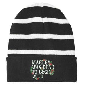 Marley Was Dead: To Begin With Funny Novelty Christmas Striped Beanie with Solid Band