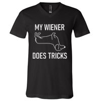 My Wiener Does Tricks Dachshund Funny Jokes Sarcastic V-Neck T-Shirt