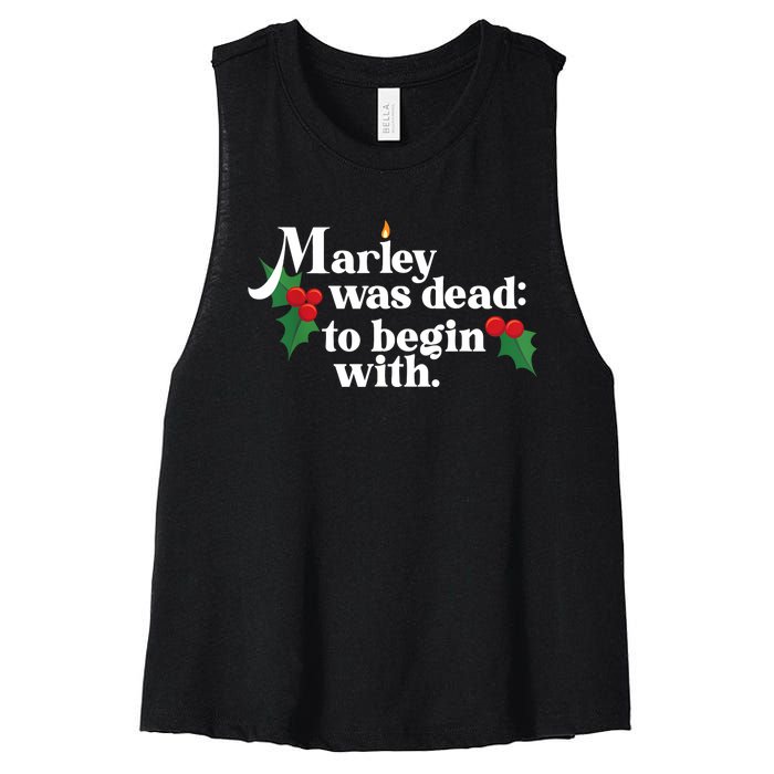 Marley Was Dead To Begin With Charles Dickens Christmas Women's Racerback Cropped Tank