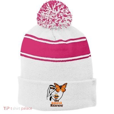 Monarch Whisperer Endangered Butterfly Nature Lover Stripe Pom Pom Beanie