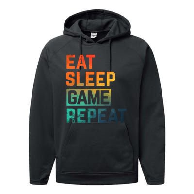 Men Women Eat Sleep Game Repeat Gift Game Controllers Performance Fleece Hoodie