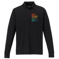 Men Women Eat Sleep Game Repeat Gift Game Controllers Performance Long Sleeve Polo