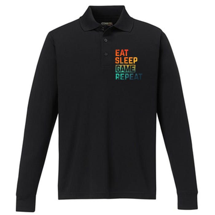 Men Women Eat Sleep Game Repeat Gift Game Controllers Performance Long Sleeve Polo