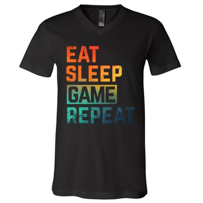 Men Women Eat Sleep Game Repeat Gift Game Controllers V-Neck T-Shirt