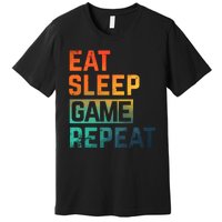 Men Women Eat Sleep Game Repeat Gift Game Controllers Premium T-Shirt