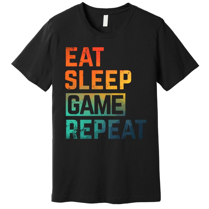 Men Women Eat Sleep Game Repeat Gift Game Controllers Premium T-Shirt