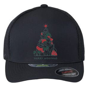 Merry Woofmas Funny Dogs Christmas Tree Xmas Gift Flexfit Unipanel Trucker Cap