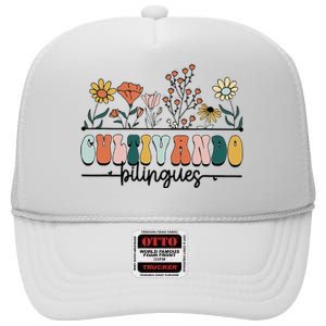 Maestra Wild Flowers Cultivando Bilingues Spanish Teacher High Crown Mesh Back Trucker Hat