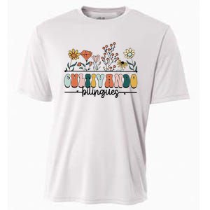 Maestra Wild Flowers Cultivando Bilingues Spanish Teacher Cooling Performance Crew T-Shirt