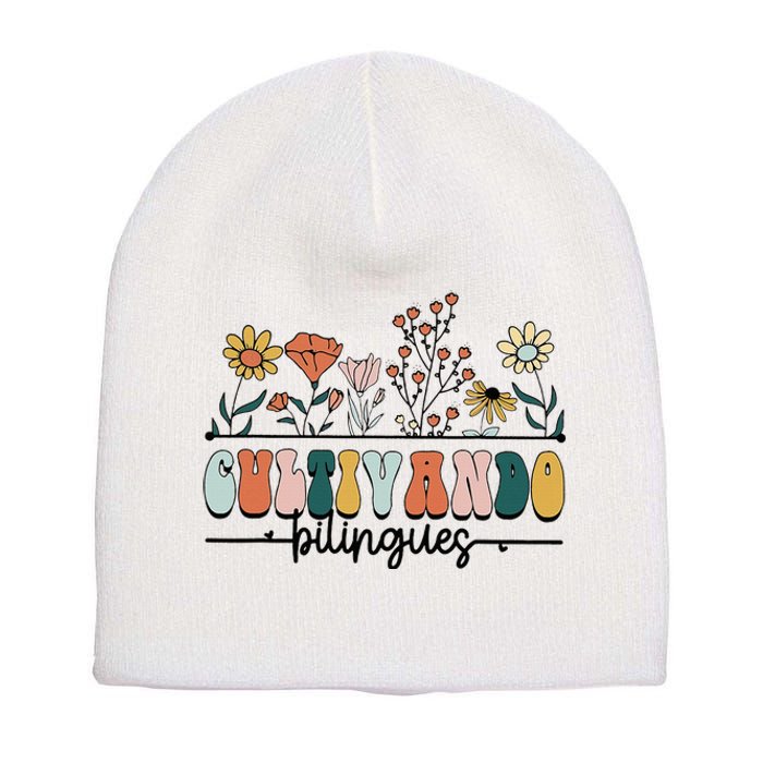 Maestra Wild Flowers Cultivando Bilingues Spanish Teacher Short Acrylic Beanie