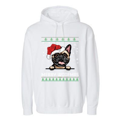 Merry Woofmas French Bulldog Christmas Dog Lovers Xmas Gift Garment-Dyed Fleece Hoodie