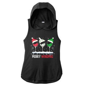 Merry Winemas Funny Christmas Spirits Glasses Of Wine Xmas Cool Gift Ladies PosiCharge Tri-Blend Wicking Draft Hoodie Tank