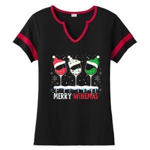 Merry Winemas Funny Christmas Spirits Glasses Of Wine Xmas Cool Gift Ladies Halftime Notch Neck Tee