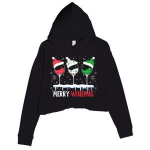 Merry Winemas Funny Christmas Spirits Glasses Of Wine Xmas Cool Gift Crop Fleece Hoodie