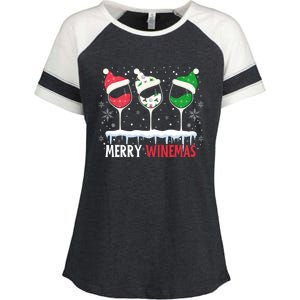 Merry Winemas Funny Christmas Spirits Glasses Of Wine Xmas Cool Gift Enza Ladies Jersey Colorblock Tee