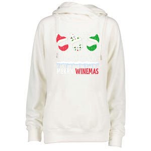 Merry Winemas Funny Christmas Spirits Glasses Of Wine Xmas Cool Gift Womens Funnel Neck Pullover Hood