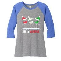 Merry Winemas Funny Christmas Spirits Glasses Of Wine Xmas Cool Gift Women's Tri-Blend 3/4-Sleeve Raglan Shirt