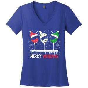 Merry Winemas Funny Christmas Spirits Glasses Of Wine Xmas Cool Gift Women's V-Neck T-Shirt