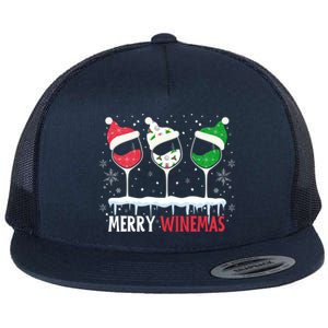 Merry Winemas Funny Christmas Spirits Glasses Of Wine Xmas Cool Gift Flat Bill Trucker Hat