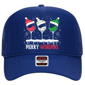 Merry Winemas Funny Christmas Spirits Glasses Of Wine Xmas Cool Gift High Crown Mesh Back Trucker Hat