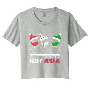 Merry Winemas Funny Christmas Spirits Glasses Of Wine Xmas Cool Gift Women's Crop Top Tee