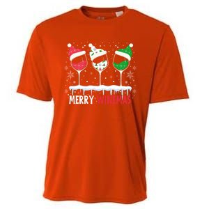 Merry Winemas Funny Christmas Spirits Glasses Of Wine Xmas Gift Cooling Performance Crew T-Shirt