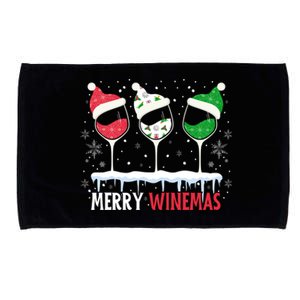 Merry Winemas Funny Christmas Spirits Glasses Of Wine Xmas Gift Microfiber Hand Towel