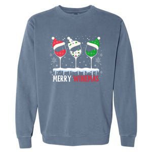 Merry Winemas Funny Christmas Spirits Glasses Of Wine Xmas Gift Garment-Dyed Sweatshirt