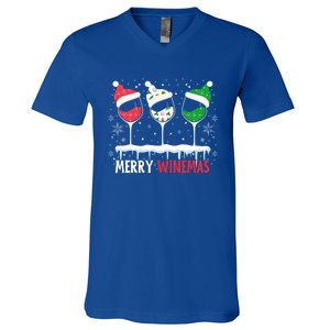 Merry Winemas Funny Christmas Spirits Glasses Of Wine Xmas Gift V-Neck T-Shirt