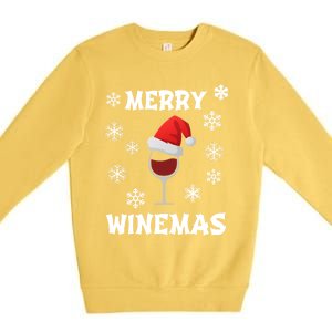 Merry Winemas Funny Christmas Wine Lover Santa Hat Xmas Snow Gift Premium Crewneck Sweatshirt