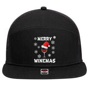 Merry Winemas Funny Christmas Wine Lover Santa Hat Xmas Snow Gift 7 Panel Mesh Trucker Snapback Hat