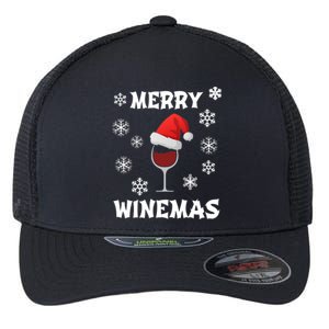 Merry Winemas Funny Christmas Wine Lover Santa Hat Xmas Snow Gift Flexfit Unipanel Trucker Cap