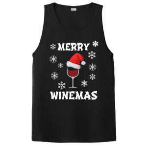 Merry Winemas Funny Christmas Wine Lover Santa Hat Xmas Snow Gift PosiCharge Competitor Tank