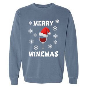 Merry Winemas Funny Christmas Wine Lover Santa Hat Xmas Snow Gift Garment-Dyed Sweatshirt