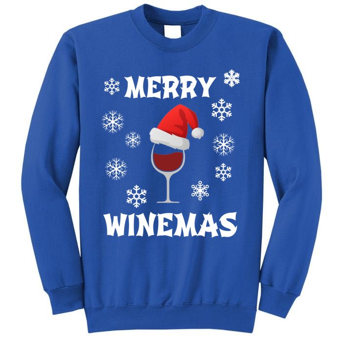 Merry Winemas Funny Christmas Wine Lover Santa Hat Xmas Snow Gift Sweatshirt