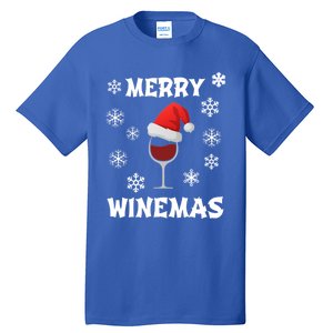 Merry Winemas Funny Christmas Wine Lover Santa Hat Xmas Snow Gift Tall T-Shirt