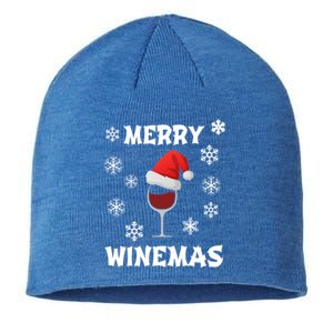 Merry Winemas Funny Christmas Wine Lover Santa Hat Xmas Snow Gift Sustainable Beanie