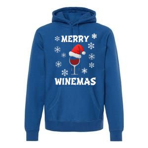 Merry Winemas Funny Christmas Wine Lover Santa Hat Xmas Snow Gift Premium Hoodie