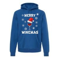 Merry Winemas Funny Christmas Wine Lover Santa Hat Xmas Snow Gift Premium Hoodie