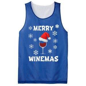 Merry Winemas Funny Christmas Wine Lover Santa Hat Xmas Snow Gift Mesh Reversible Basketball Jersey Tank