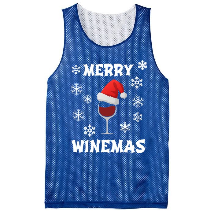 Merry Winemas Funny Christmas Wine Lover Santa Hat Xmas Snow Gift Mesh Reversible Basketball Jersey Tank