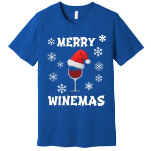 Merry Winemas Funny Christmas Wine Lover Santa Hat Xmas Snow Gift Premium T-Shirt