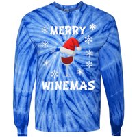 Merry Winemas Funny Christmas Wine Lover Santa Hat Xmas Snow Gift Tie-Dye Long Sleeve Shirt