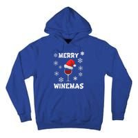 Merry Winemas Funny Christmas Wine Lover Santa Hat Xmas Snow Gift Tall Hoodie